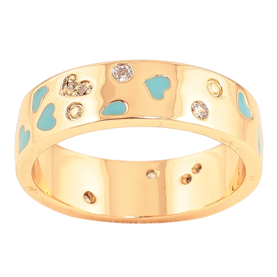 Кольцо Xuping цвет Позолота 18K "Узор голубые сердечки и кристаллы", шир. 6мм  фото №1