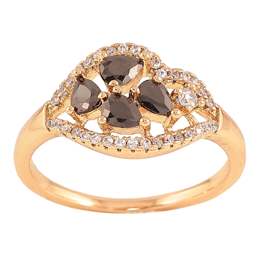 Каблучка Xuping колір Позолота 18K "Візерунок з чорними кристалами" фото №1