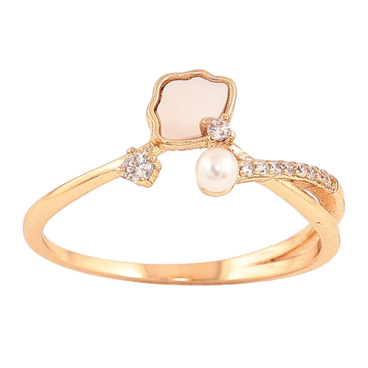 Кольцо Xuping цвет Позолота 18K "Узор с кристаллами, жемчужиной и перламутровой вставкой"  фото №15