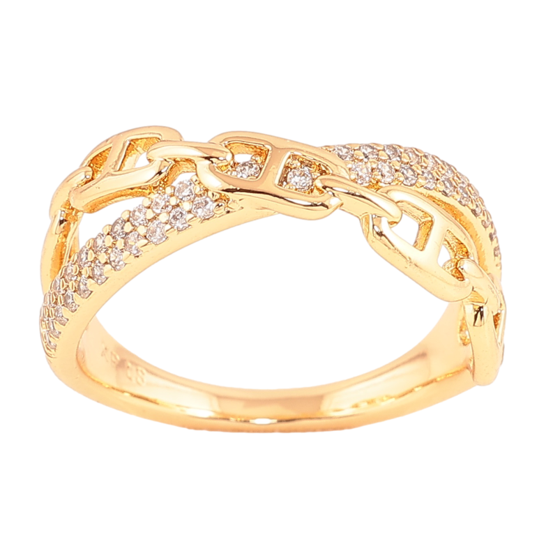 Кольцо Xuping цвет Позолота 18K "Узор цепочка с кристаллами" фото №1 Кольцо Xuping цвет Позолота 18K "Узор цепочка с кристаллами" фото №1