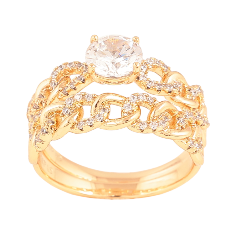 Каблучка Xuping колір Позолота 18K "Подвійне з візерунком ланцюжок та кристалами" фото №19