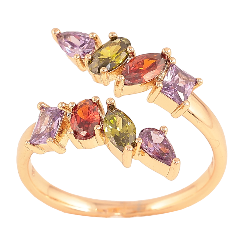 Каблучка Xuping колір Позолота 18K "Візерунок з різнокольоровими кристалами" фото №2 Каблучка Xuping колір Позолота 18K "Візерунок з різнокольоровими кристалами" фото №2