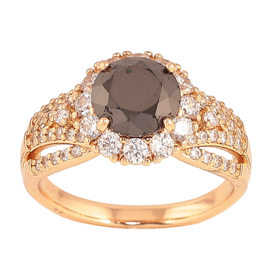 Каблучка Xuping колір Позолота 18K "Візерунок з чорним кристалом" фото №1 Каблучка Xuping колір Позолота 18K "Візерунок з чорним кристалом" фото №1