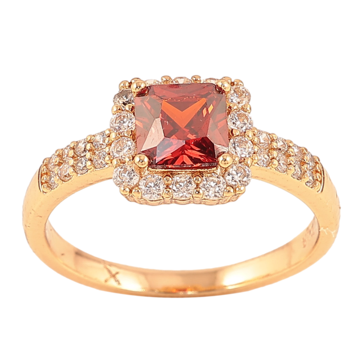 Кольцо Xuping цвет Позолота 18K "Красные кристаллы в обрамлении"  фото №6