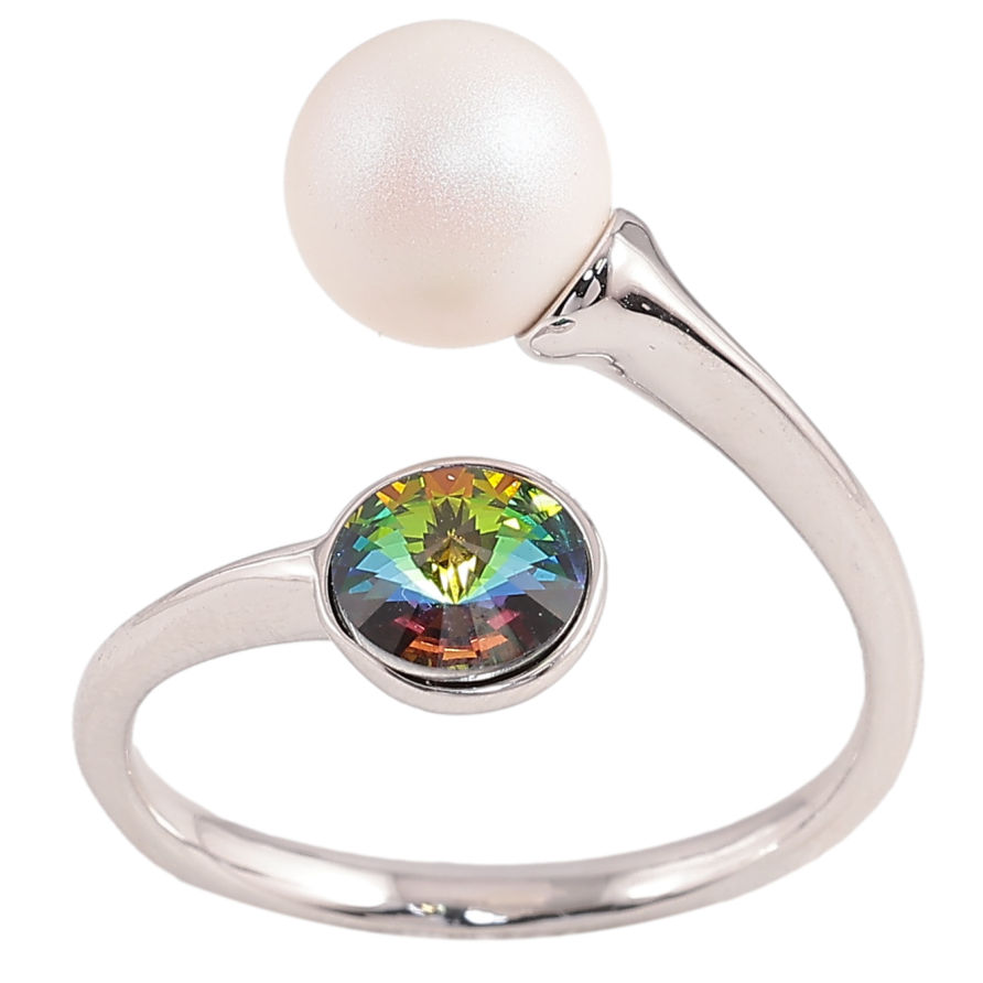 Каблучка Xuping колір Родій із кр-ми Swarovski "Кристал Vitrail Medium з матовою перлиною" фото №1