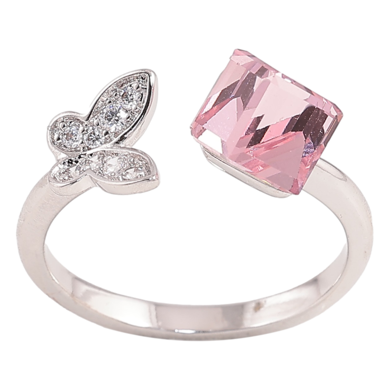 Каблучка Xuping колір Родій із кристалами Swarovski "Кристал Rose з метеликом" фото №1 Каблучка Xuping колір Родій із кристалами Swarovski "Кристал Rose з метеликом" фото №1