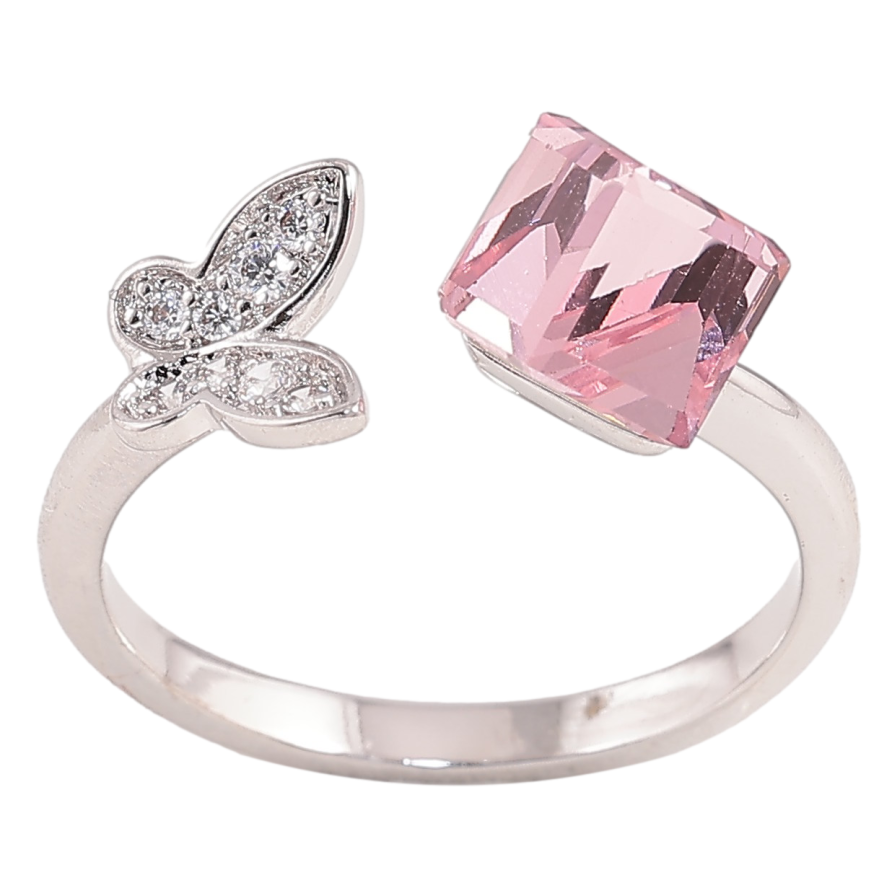 Каблучка Xuping колір Родій із кристалами Swarovski "Кристал Rose з метеликом" фото №1