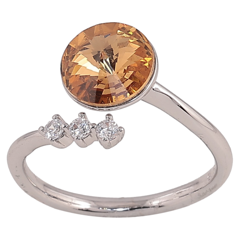 Кольцо Xuping цвет Родий с кристаллами Swarovski "Кристалл Topaz с тремя кристаллами" фото №1