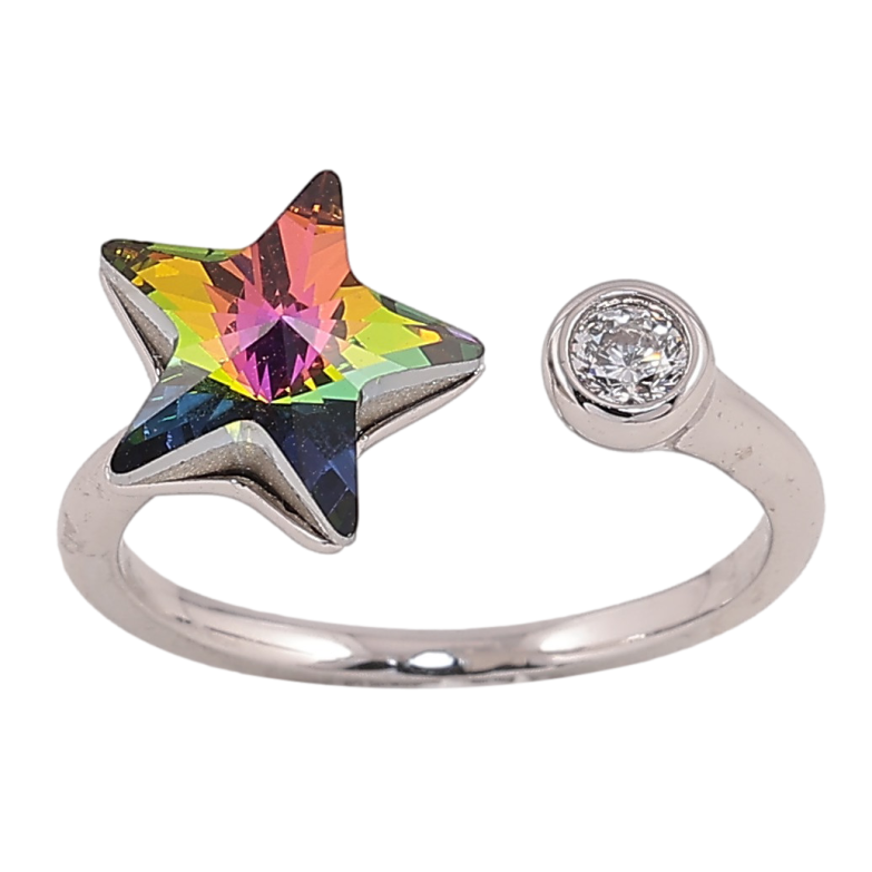 Кольцо Xuping цвет Родий с кристаллами Swarovski "Кристальная звездочка Vitrail Medium с кристаллом" фото №1