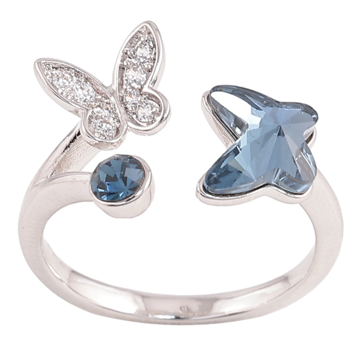 Каблучка Xuping колір Родій із кристалами Swarovski "Метелики із кристалом Montana" фото №18 Каблучка Xuping колір Родій із кристалами Swarovski "Метелики із кристалом Montana" фото №18