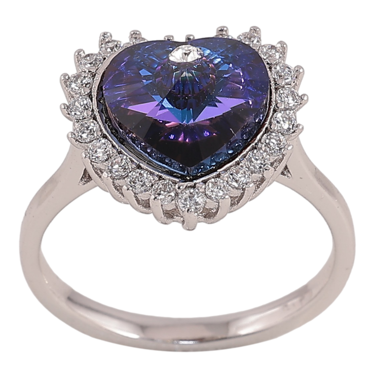 Каблучка Xuping колір Родій із кристалами Swarovski "Серце Bermuda Blue в обрамленні" фото №25