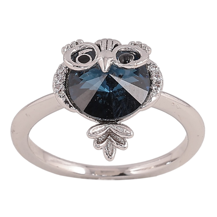 Каблучка Xuping колір Родій із кристалами Swarovski "Сова з кристалом Montana" фото №6 Каблучка Xuping колір Родій із кристалами Swarovski "Сова з кристалом Montana" фото №6