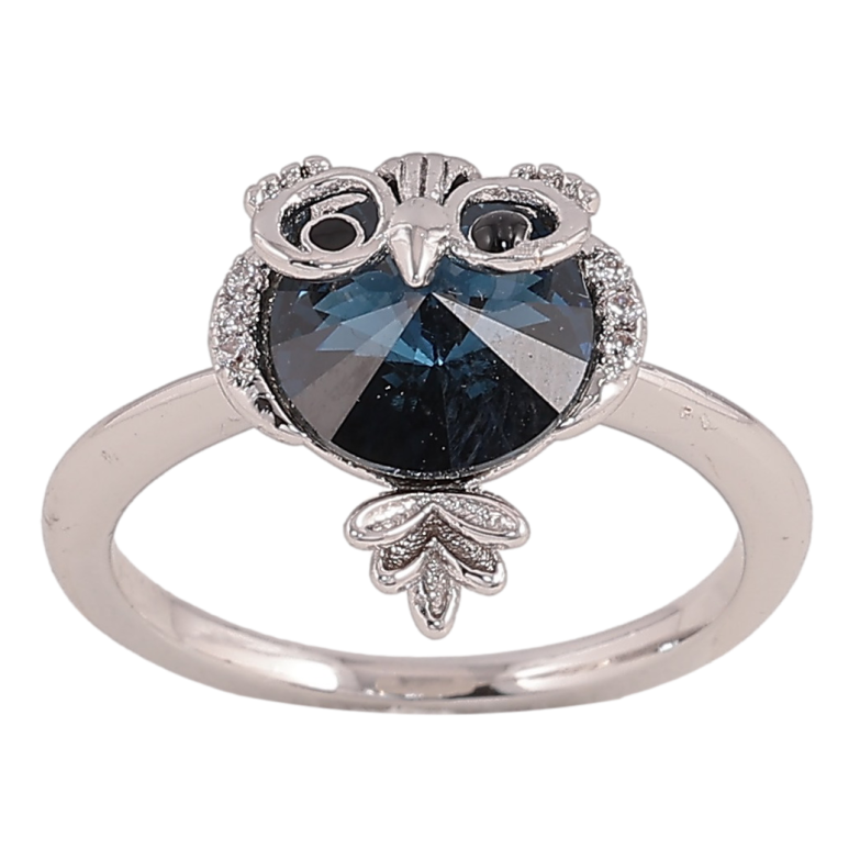 Кольцо Xuping цвет Родий с кристаллами Swarovski "Сова с кристаллом Montana" фото №1