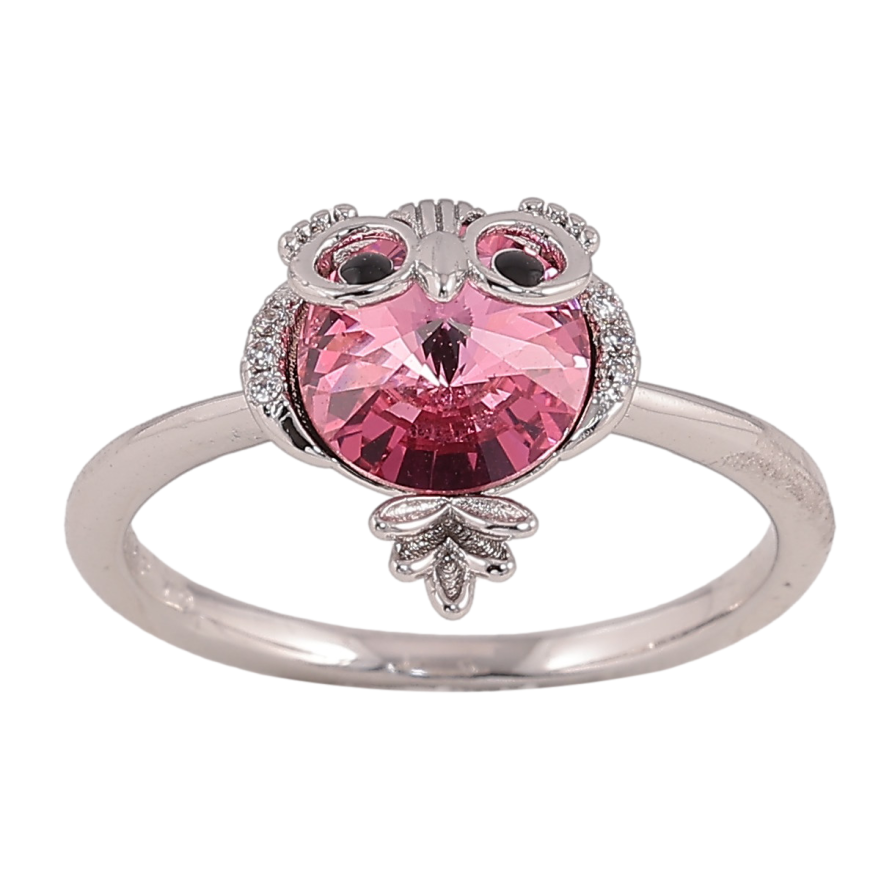 Каблучка Xuping колір Родій із кристалами Swarovski "Сова з кристалом Rose" фото №1 Каблучка Xuping колір Родій із кристалами Swarovski "Сова з кристалом Rose" фото №1