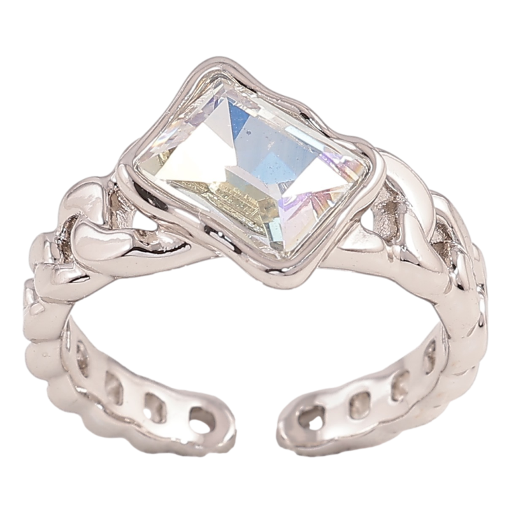 Каблучка Xuping колір Родій із кристалами Swarovski "Візерунок ланцюжок з кристалом АВ" фото №1 Каблучка Xuping колір Родій із кристалами Swarovski "Візерунок ланцюжок з кристалом АВ" фото №1