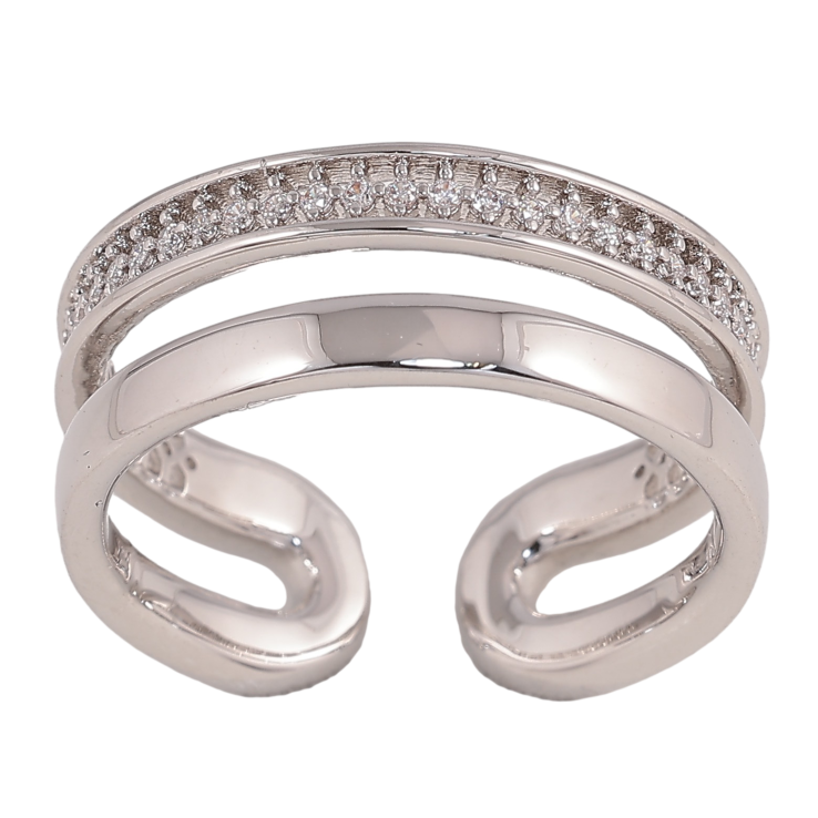 Кольцо Xuping цвет Родий "Двойная шинка с кристаллами" фото №2 Кольцо Xuping цвет Родий "Двойная шинка с кристаллами" фото №2