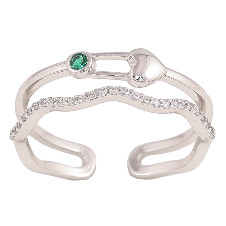 Кольцо Xuping цвет Родий "Двойная шинка с булавкой-сердечком" фото №4 Кольцо Xuping цвет Родий "Двойная шинка с булавкой-сердечком" фото №4