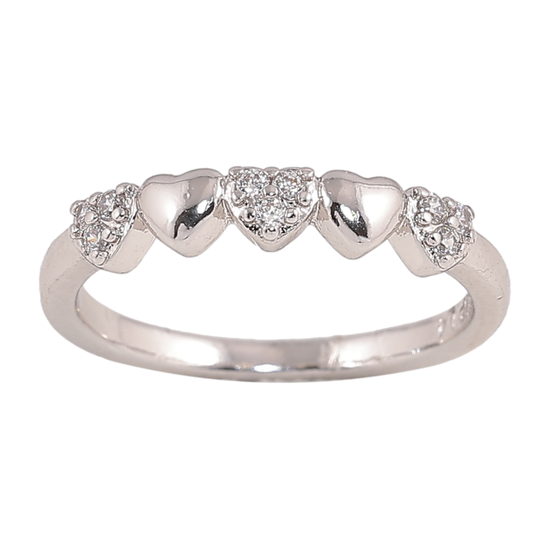 Каблучка Xuping колір Родій "Сердечка з кристалами" фото №1 Каблучка Xuping колір Родій "Сердечка з кристалами" фото №1