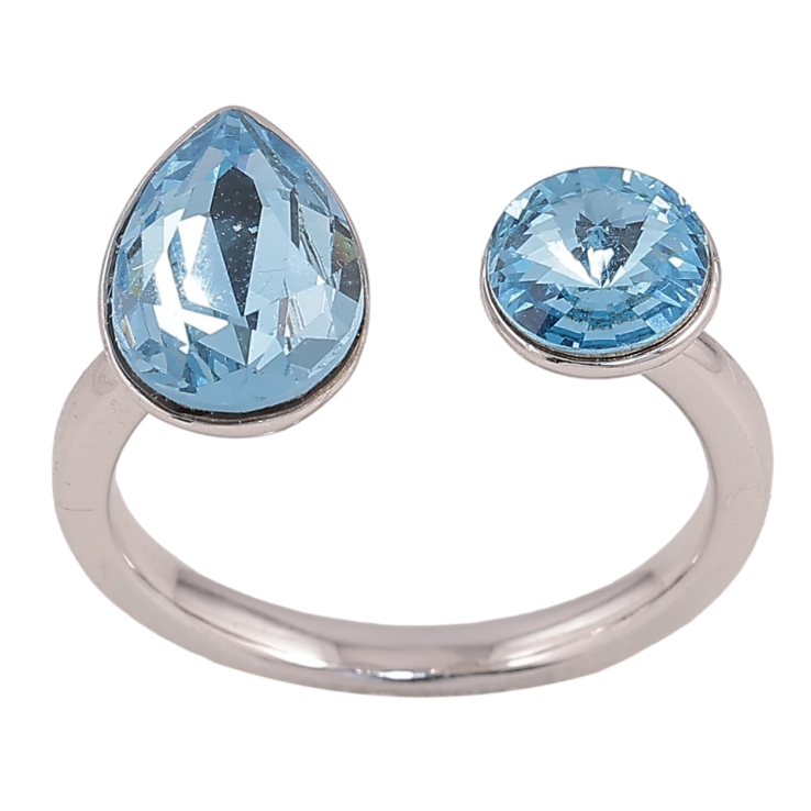 Каблучка Xuping колір Родій з кр-ми Swarovski "Два кристали Aquamarine" фото №4