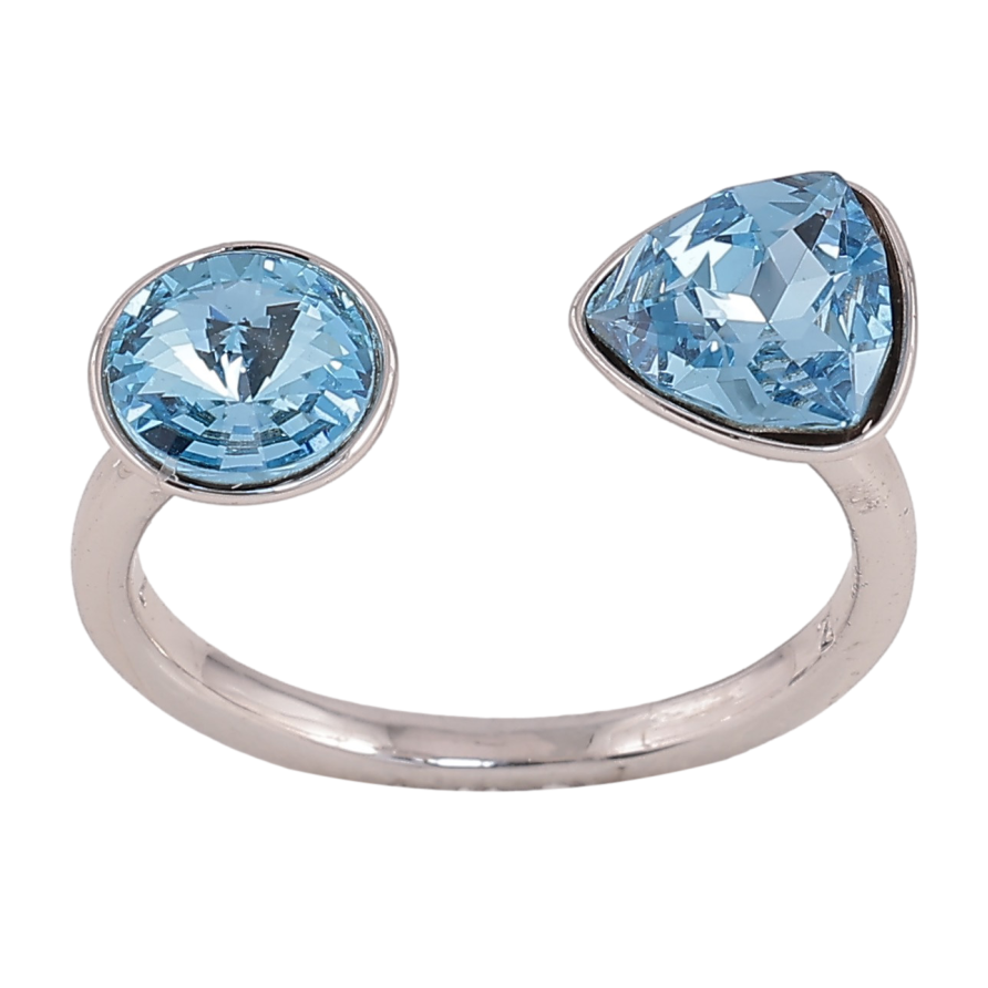 Каблучка Xuping колір Родій з кр-ми Swarovski "Два кристали Aquamarine" фото №1