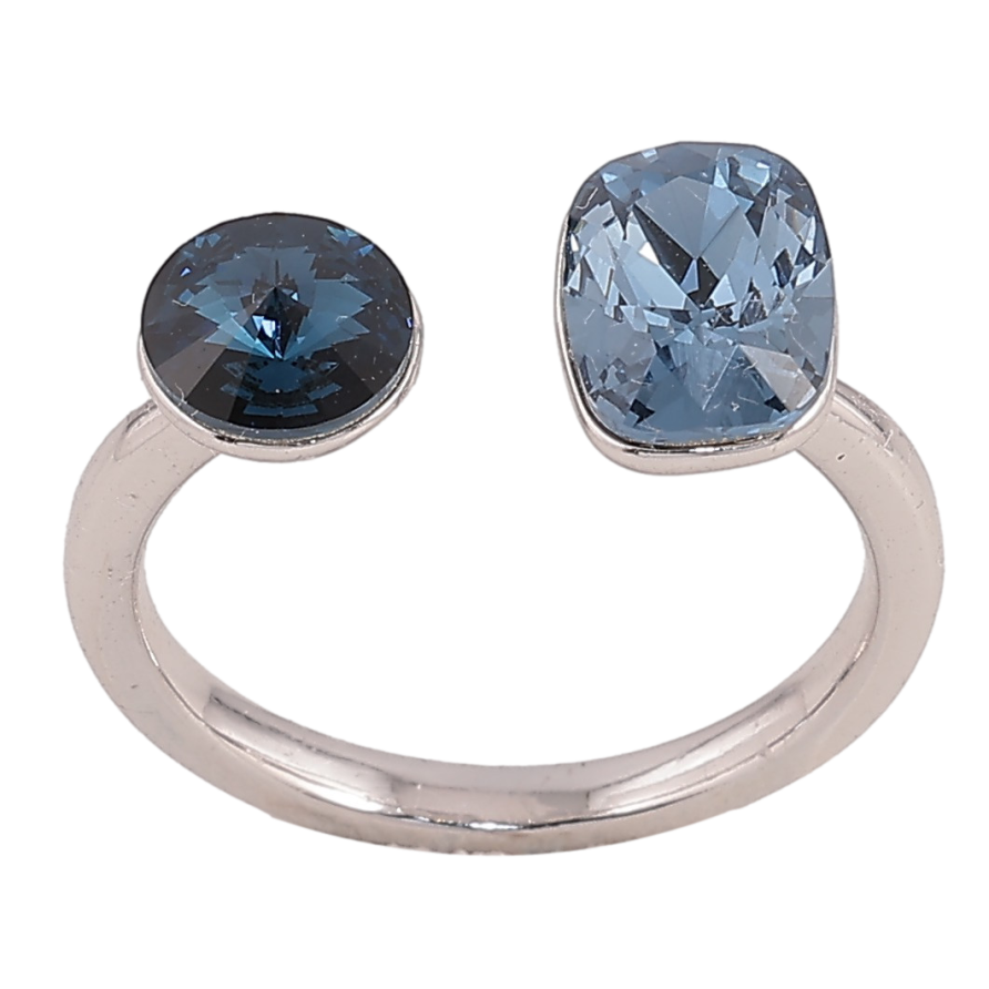 Каблучка Xuping колір Родій з кр-ми Swarovski "Два кристали Montana" фото №1 Каблучка Xuping колір Родій з кр-ми Swarovski "Два кристали Montana" фото №1