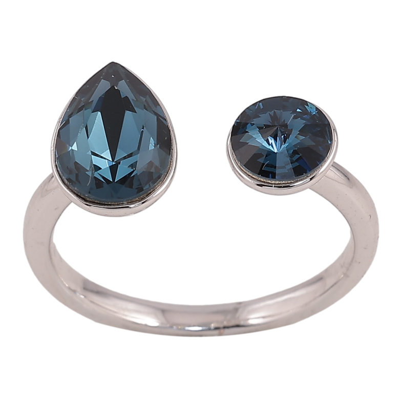 Каблучка Xuping колір Родій з кр-ми Swarovski "Два кристали Montana" фото №1 Каблучка Xuping колір Родій з кр-ми Swarovski "Два кристали Montana" фото №1