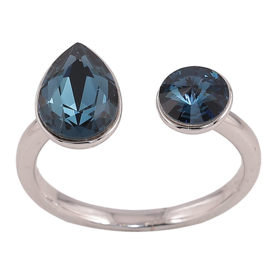 Каблучка Xuping колір Родій з кр-ми Swarovski "Два кристали Montana" фото №1 Каблучка Xuping колір Родій з кр-ми Swarovski "Два кристали Montana" фото №1