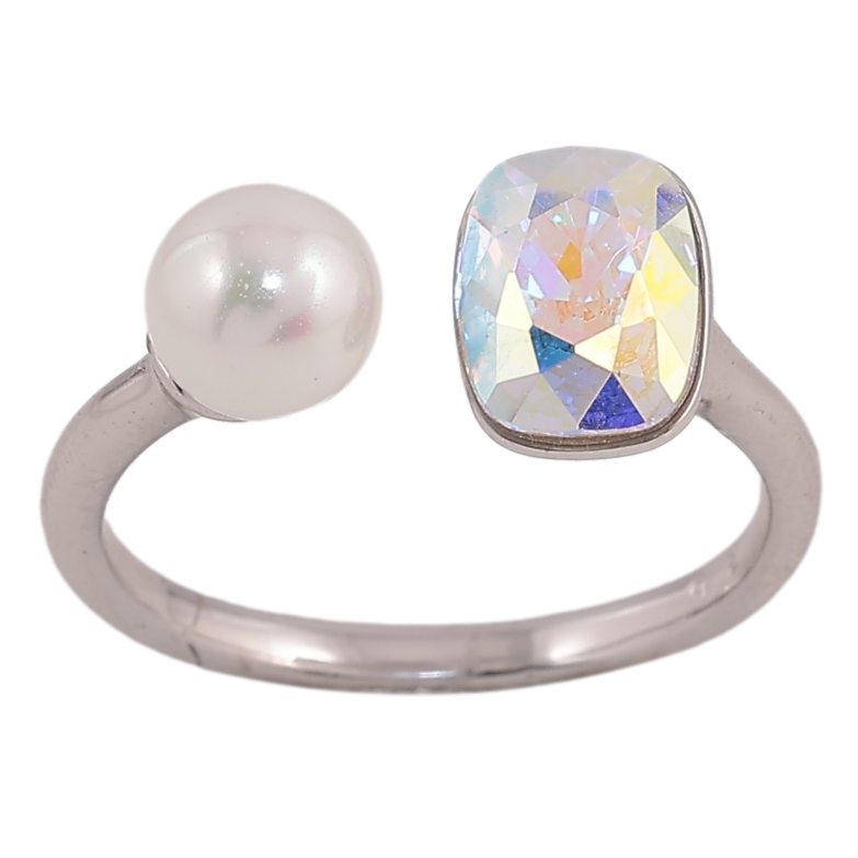 Каблучка Xuping колір Родій з кр-ми Swarovski "Кристал АВ з перлами, ø 6мм, 6х8мм" фото №4