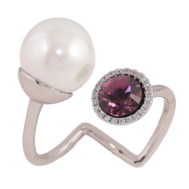 Каблучка Xuping колір Родій з кр-ми Swarovski "Кристал Amethyst з перлиною" фото №19