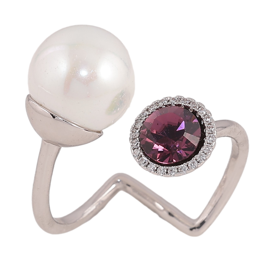 Каблучка Xuping колір Родій з кр-ми Swarovski "Кристал Amethyst з перлиною" фото №1