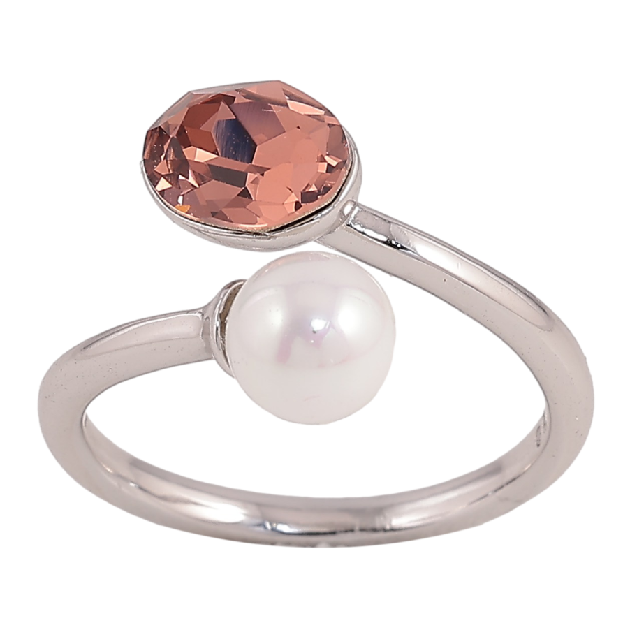 Каблучка Xuping колір Родій з кр-ми Swarovski "Кристал Antique Pink з перлиною" фото №1 Каблучка Xuping колір Родій з кр-ми Swarovski "Кристал Antique Pink з перлиною" фото №1