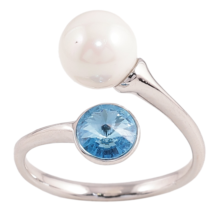 Каблучка Xuping колір Родій з кр-ми Swarovski "Кристал Aquamarine з перлиною" фото №18