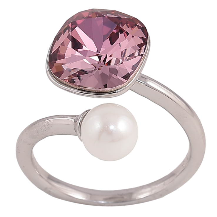 Каблучка Xuping колір Родій з кр-ми Swarovski Кристал Amethyst з перлиною, ø 10мм та 6мм фото №15