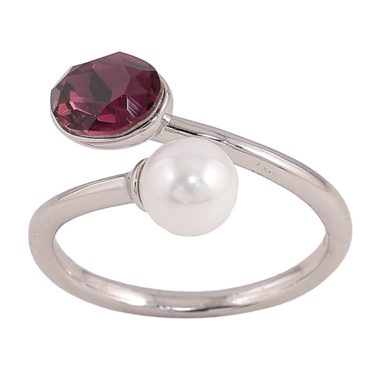 Каблучка Xuping колір Родій з кр-ми Swarovski "Кристал Burgundy з перлиною" фото №5