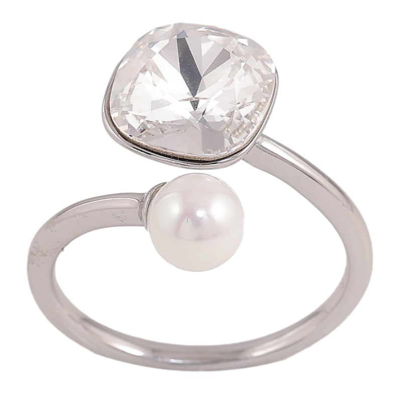 Каблучка Xuping колір Родій з кр-ми Swarovski "Кристал Clear з перлиною, ø 10мм та 6мм" фото №1 Каблучка Xuping колір Родій з кр-ми Swarovski "Кристал Clear з перлиною, ø 10мм та 6мм" фото №1