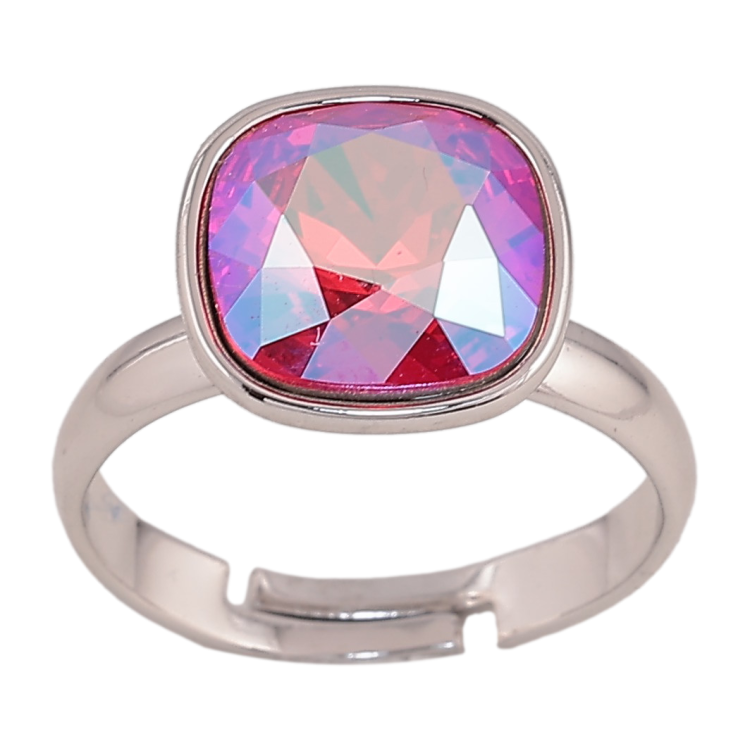 Каблучка Xuping колір Родій з кр-ми Swarovski "Кристал Fuchsia Shimmer "12х12мм фото №2 Каблучка Xuping колір Родій з кр-ми Swarovski "Кристал Fuchsia Shimmer "12х12мм фото №2