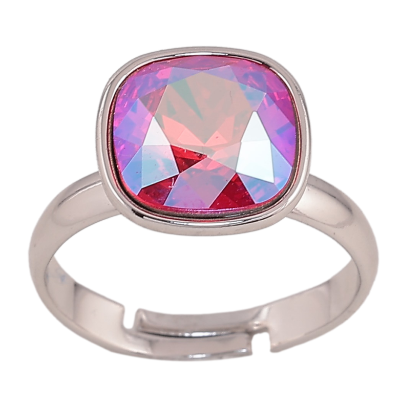 Кольцо Xuping цвет Родий с кр-ми Swarovski "Кристалл Fuchsia Shimmer" 12х12мм фото №1