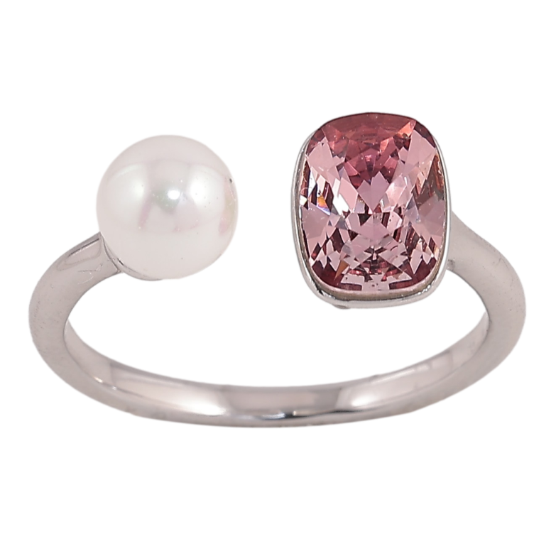 Кольцо Xuping цвет Родий с кр-ми Swarovski "Кристалл Antique Pink с жемчугом, ø 6мм, 6х8мм" фото №1