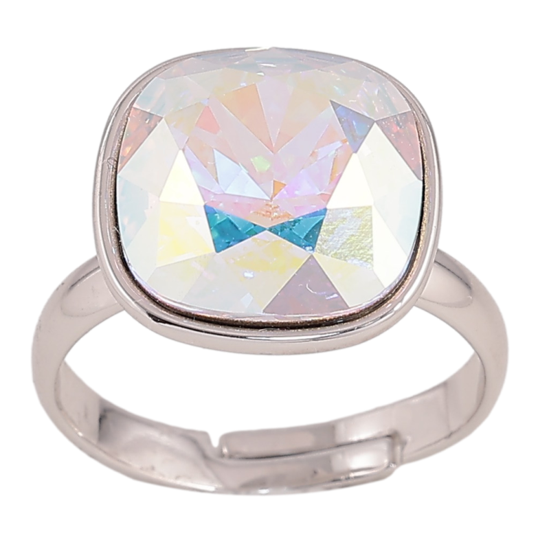 Каблучка Xuping колір Родій з кр-ми Swarovski "Кристал AB" 14х14мм фото №1