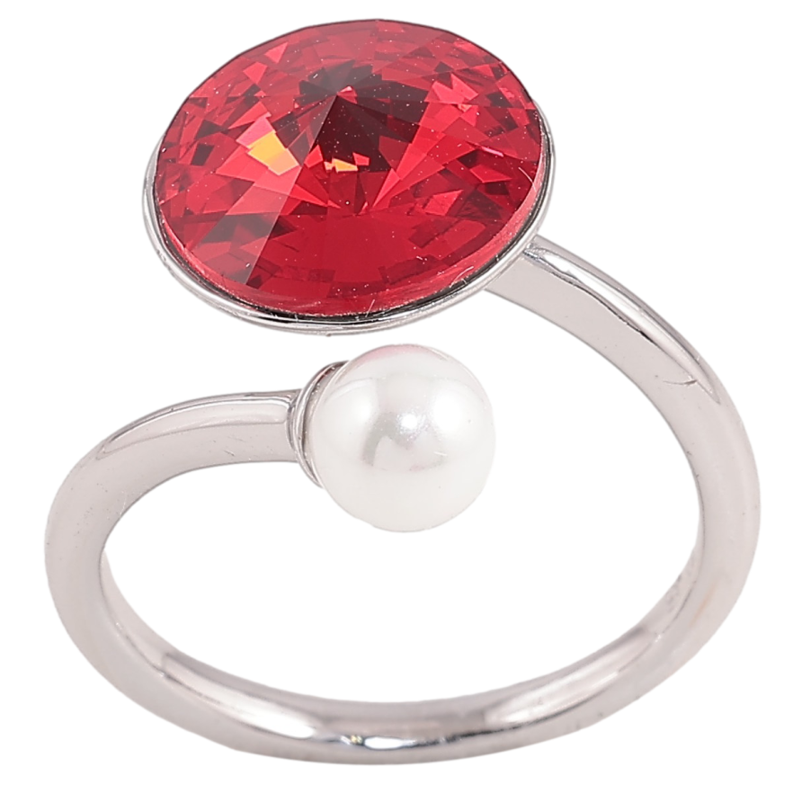 Каблучка Xuping колір Родій з кр-ми Swarovski "Кристал Siam з перлиною, ø 5мм и 11мм" фото №1 Каблучка Xuping колір Родій з кр-ми Swarovski "Кристал Siam з перлиною, ø 5мм и 11мм" фото №1