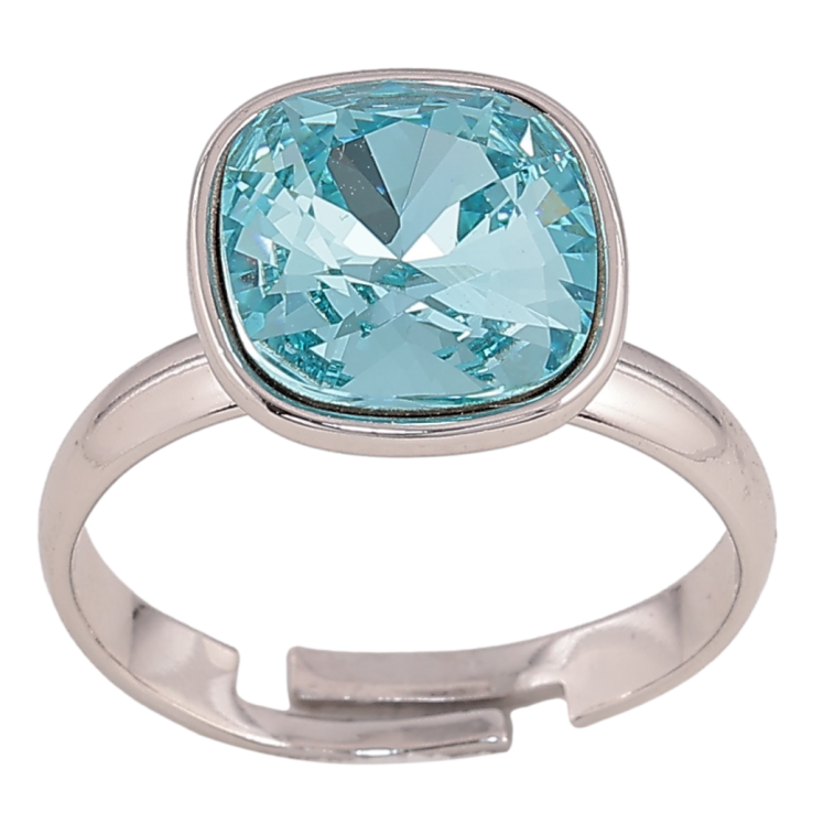Кольцо Xuping цвет Родий с кр-ми Swarovski Кристалл Light Turquoise 12х12мм фото №24
