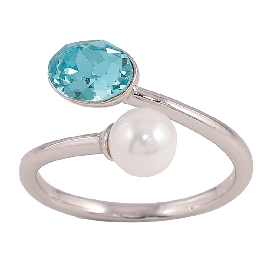 Каблучка Xuping колір Родій з кр-ми Swarovski "Кристал Light Turquoisel з перлиною" фото №1 Каблучка Xuping колір Родій з кр-ми Swarovski "Кристал Light Turquoisel з перлиною" фото №1