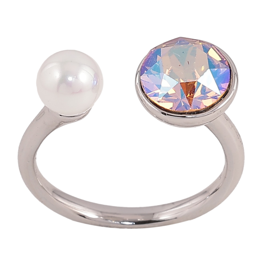 Каблучка Xuping колір Родій з кр-ми Swarovski "Кристал Light Volcano з перлиною" ø 7 і 9см фото №1 Каблучка Xuping колір Родій з кр-ми Swarovski "Кристал Light Volcano з перлиною" ø 7 і 9см фото №1