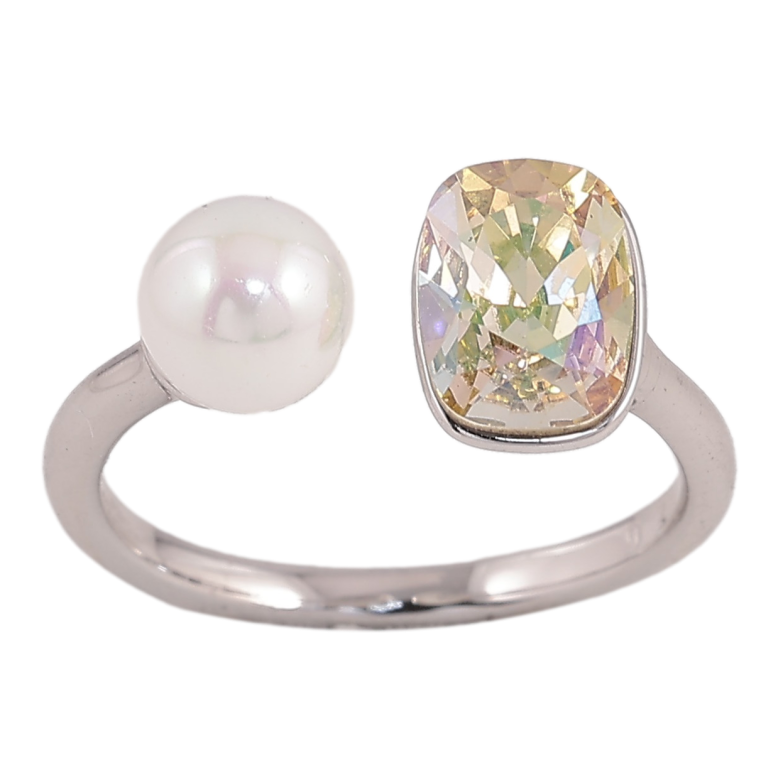 Каблучка Xuping колір Родій з кр-ми Swarovski "Кристал Luminous Green з перлами, ø 6мм, 6х8мм" фото №1