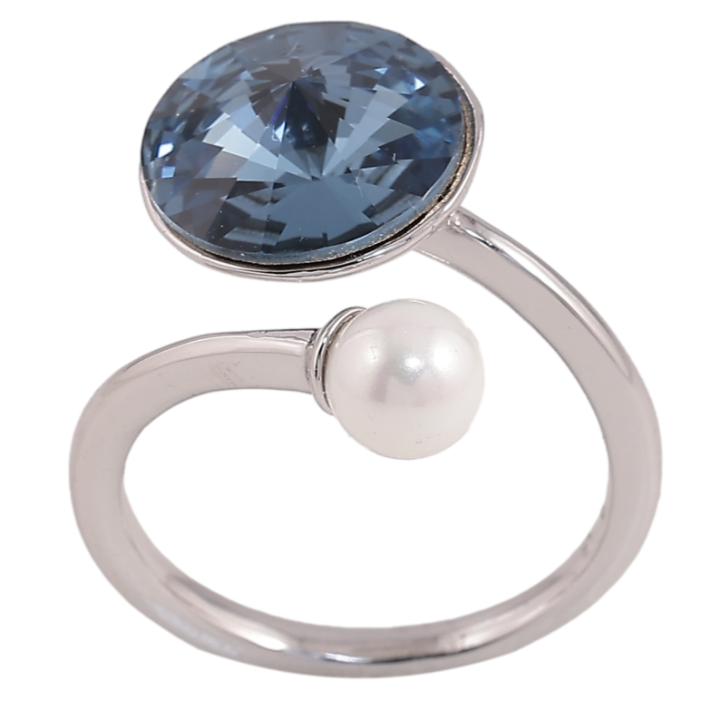 Каблучка Xuping колір Родій з кр-ми Swarovski "Кристал Montana з перлиною, ø 11мм та 5мм" фото №4