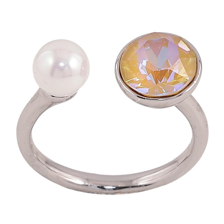 Каблучка Xuping колір Родій з кр-ми Swarovski "Кристал Ochre Delite з перлиною" ø 7 і 9см фото №1