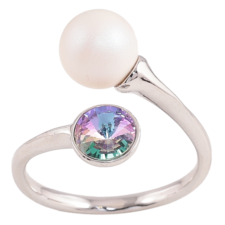 Каблучка Xuping колір Родій з кр-ми Swarovski "Кристал Paradise Shine з матовою перлиною" фото №1