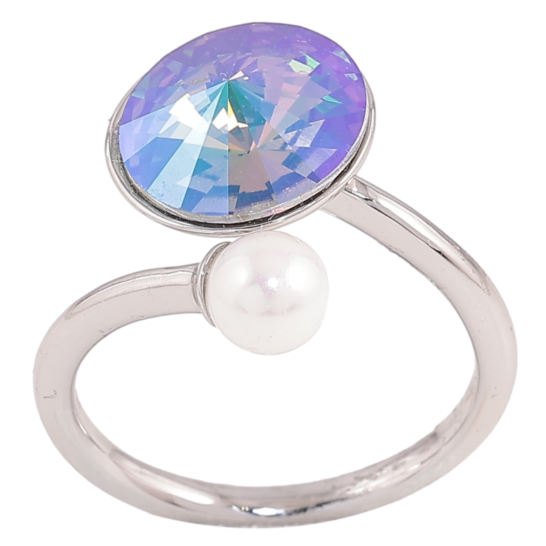 Каблучка Xuping колір Родій з кр-ми Swarovski "Кристал Paradise Shine з перлиною, ø 5мм и 11мм" фото №1