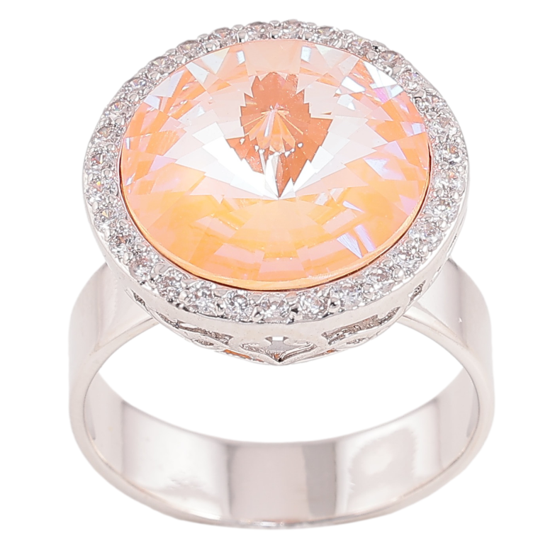 Кольцо Xuping цвет Родий с кр-ми Swarovski "Кристалл Peach Delite в обрамлении ø 18мм" фото №1