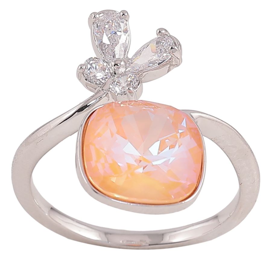 Каблучка Xuping колір Родій з кр-ми Swarovski "Кристал Peach Delite з метеликом" фото №1 Каблучка Xuping колір Родій з кр-ми Swarovski "Кристал Peach Delite з метеликом" фото №1